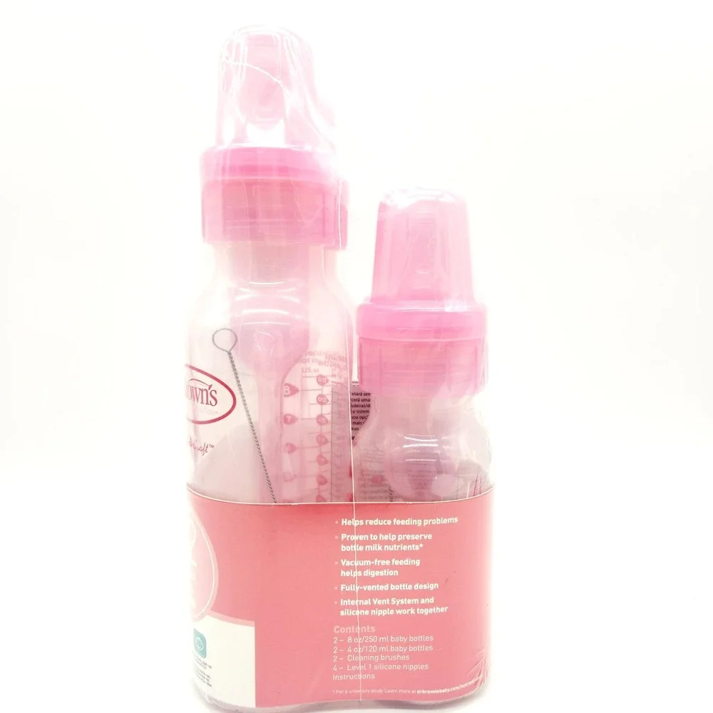 Dr. Brown's Pink 4 Pack Baby‎ Bottles Set – 2x 8 oz + 2x 4 oz BPA-Free